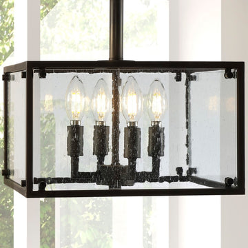 Paysan 13" Iron/Seeded Glass Rustic Farmhouse LED Flush Mount - JONATHAN Y